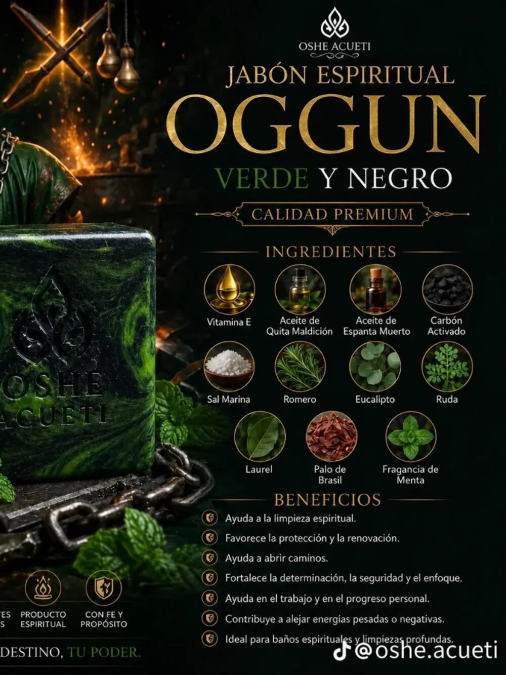 OSHE ACUETI Jabón Unisex Oggun Verde y Negro 130 g